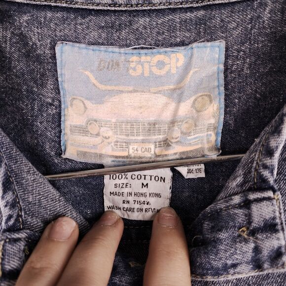 Vintage Don't Stop Acid Wash Denim Cutoff T Shirt Size M 90s Made In Hong Kong - Picture 3 of 7